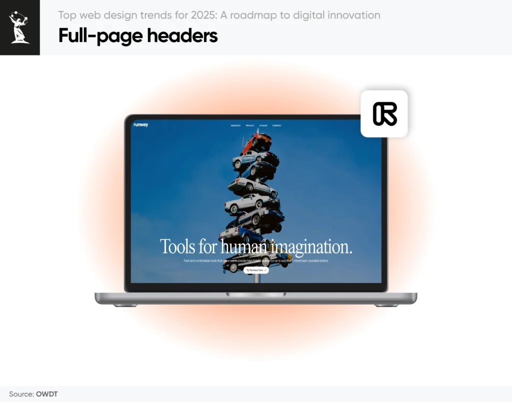 Full-page-headers in 2025 web design trends