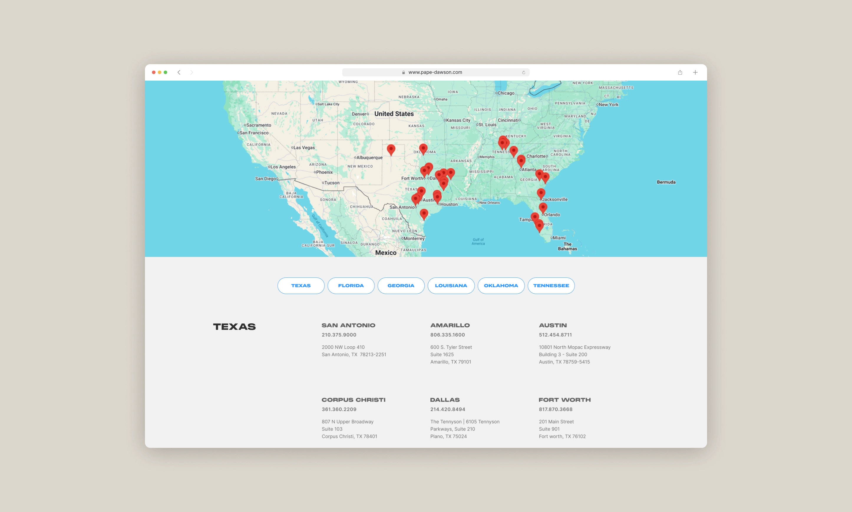 Interactive Location Page Design for Pape Dawson by OWDT